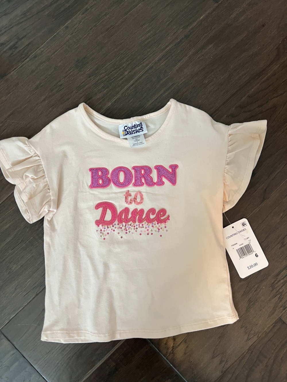Counting Daisies Cream Short-Sleeve 'Born to Dance' Ruffle Tee - Pink Graphic